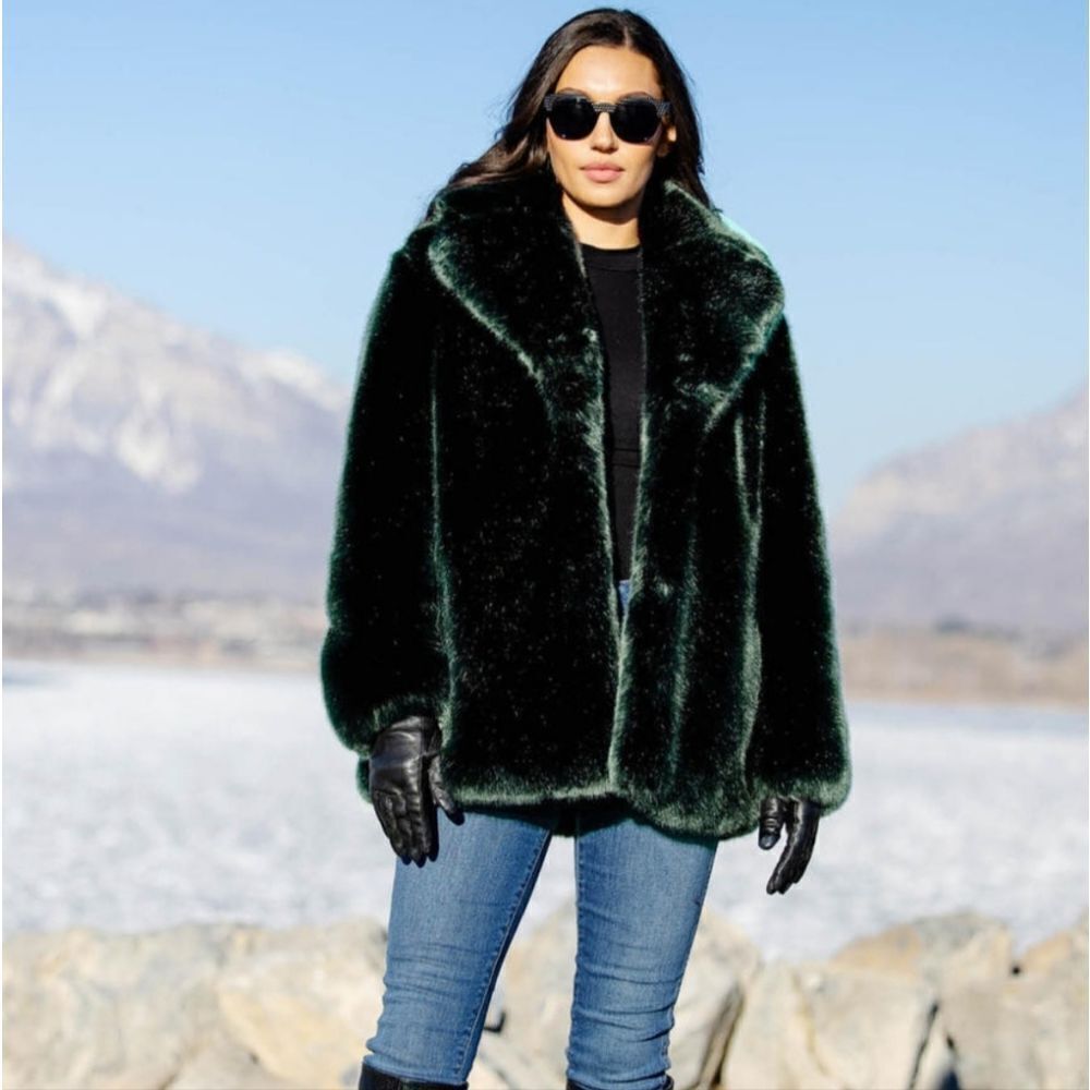 COPY - BEAUTIFUL FOREST GREEN FAUX FUR JACKET BY TRINA TURK